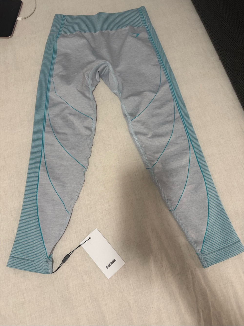Gymshark Light Gray Leggings with Teal Accents